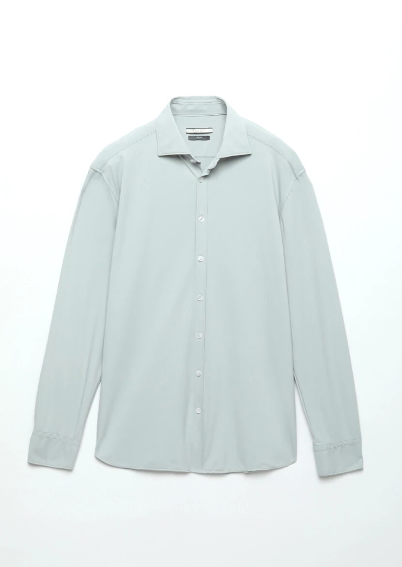 Grey Plain Regular Fit Weaving Classical Shirt 