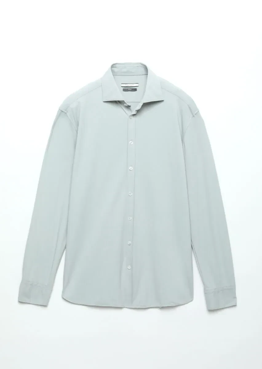 Grey Plain Regular Fit Weaving Classical Shirt - 1