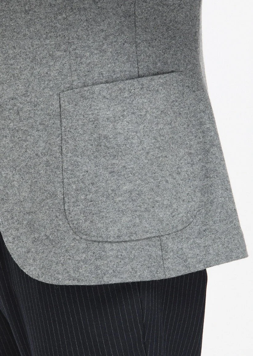 Grey Plain Shirt Shoulder Slim Fit Wool Blended Jacket - 5