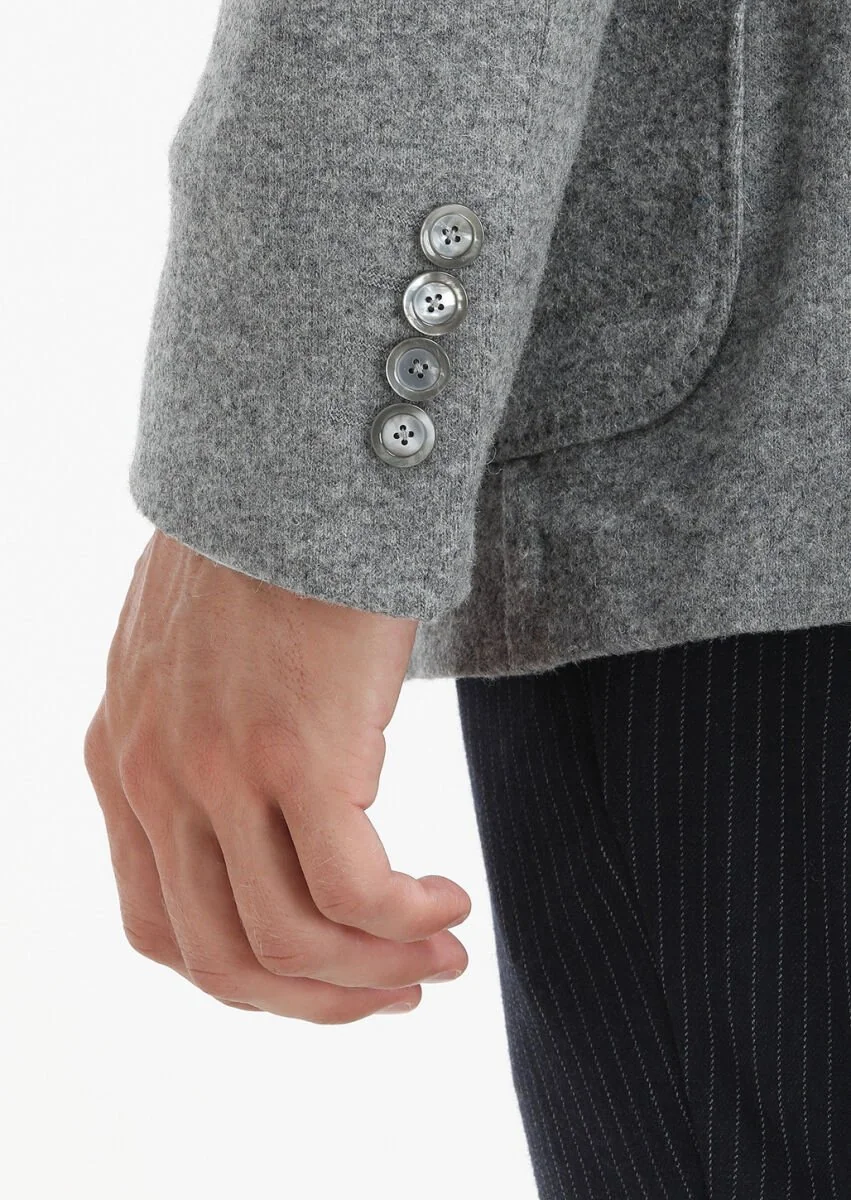 Grey Plain Shirt Shoulder Slim Fit Wool Blended Jacket - 6