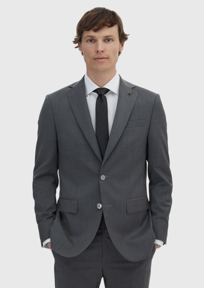 Grey Plain Slim Fit 100% Wool Suit - RAMSEY