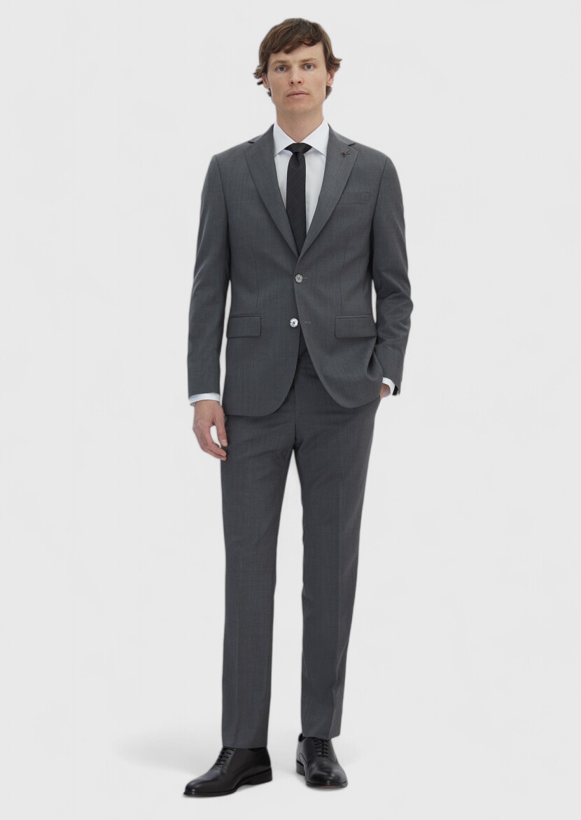 Grey Plain Slim Fit 100% Wool Suit - RAMSEY