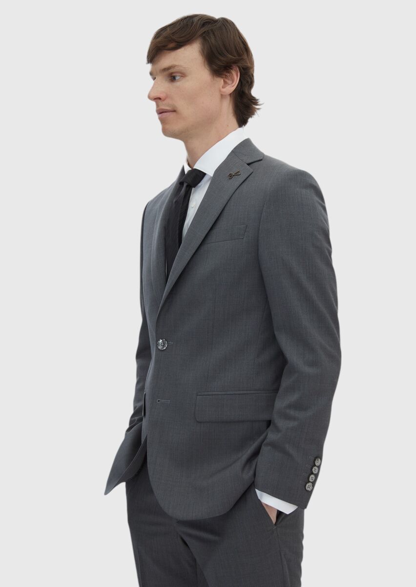Grey Plain Slim Fit 100% Wool Suit - 4