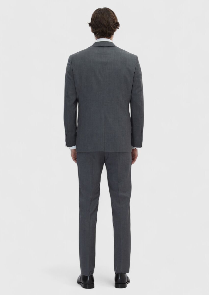Grey Plain Slim Fit 100% Wool Suit - 6
