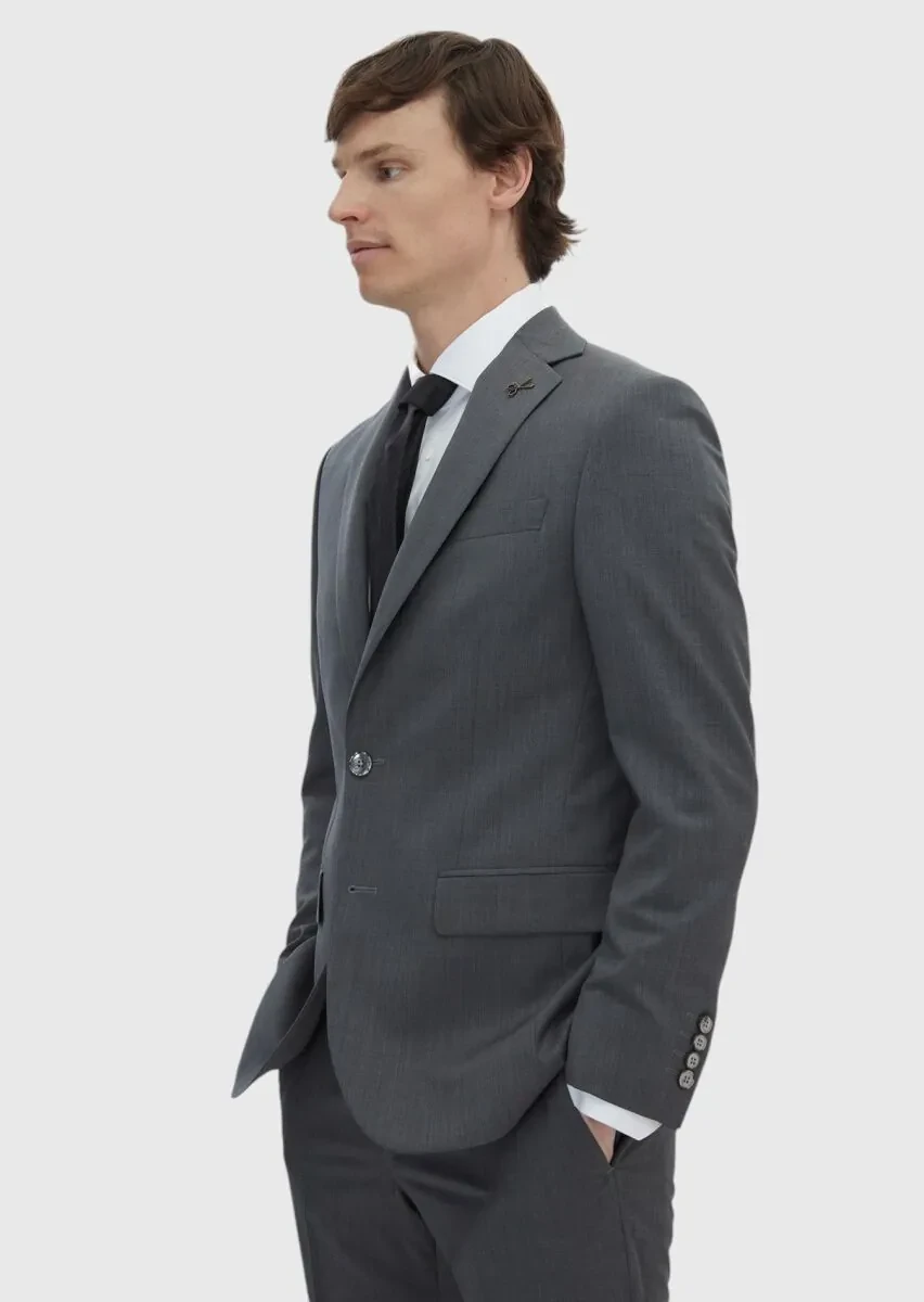 Grey Plain Slim Fit 100% Wool Suit - 4