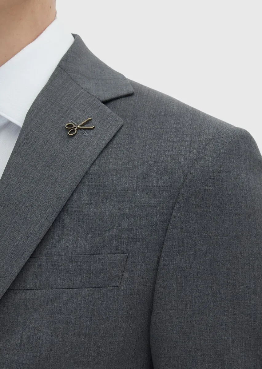 Grey Plain Slim Fit 100% Wool Suit - 5