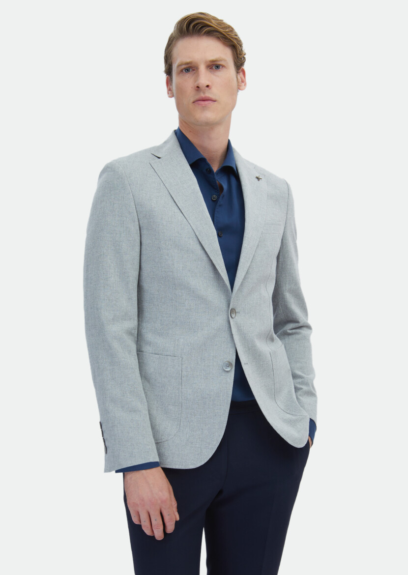 Grey Plain Zeroweight Slim Fit Cotton Blended Jacket - 1