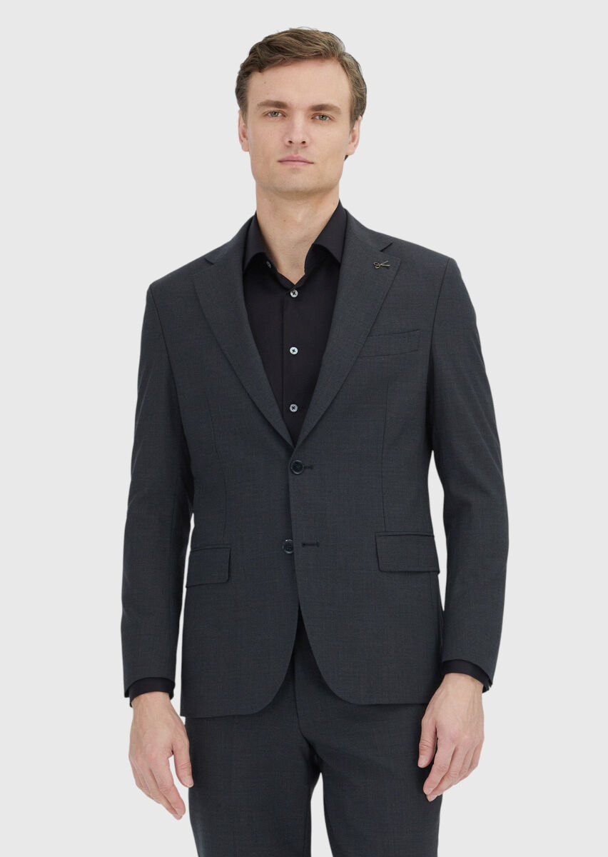 Grey Plain Zeroweight Slim Fit Wool Blended Suit - 2