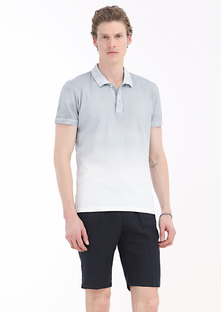 Grey Printed Polo Neck 100% Cotton T-Shirt - 2