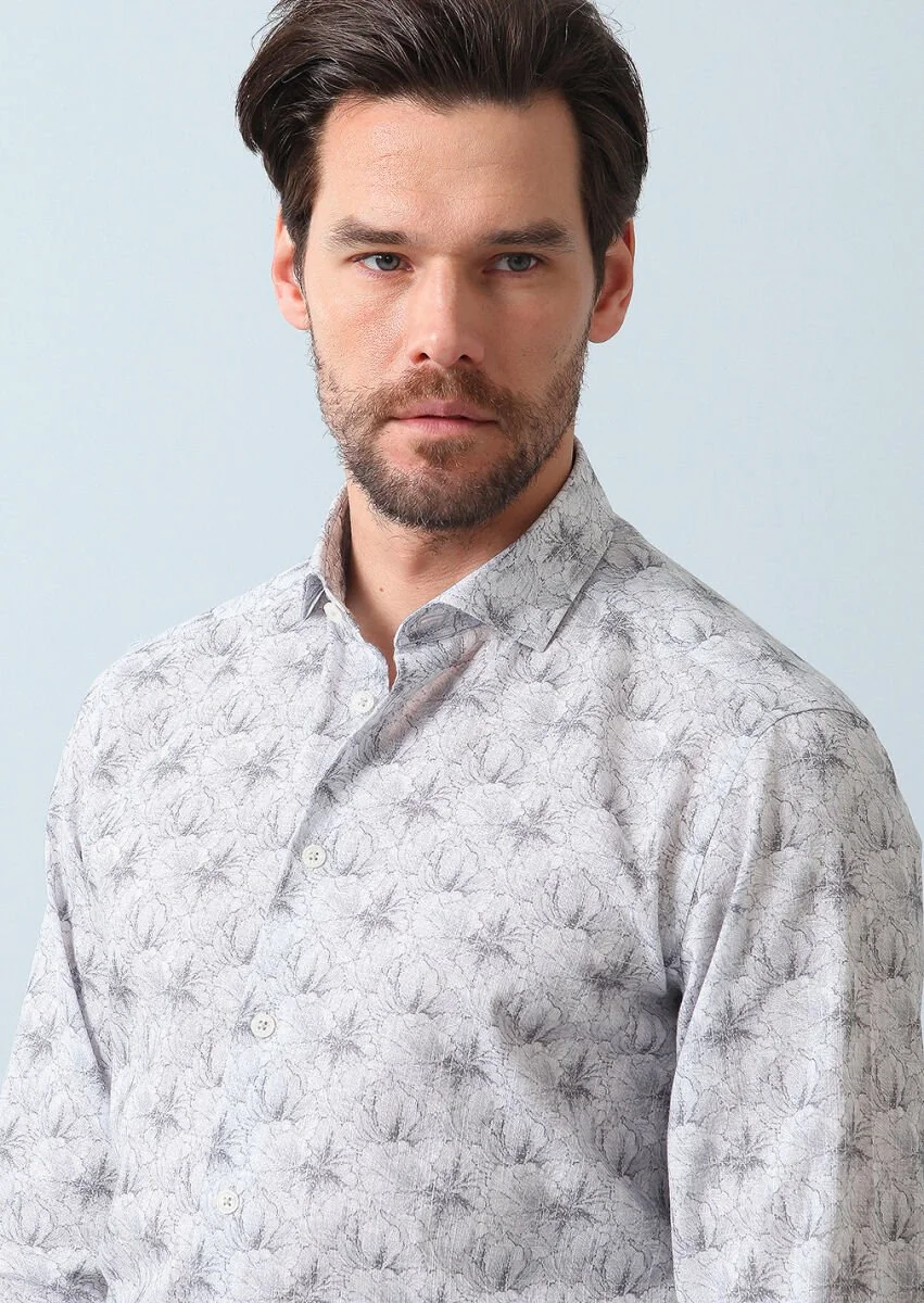 Grey Printed Regular Fit Weaving Casual 100% Cotton Shirt - 2