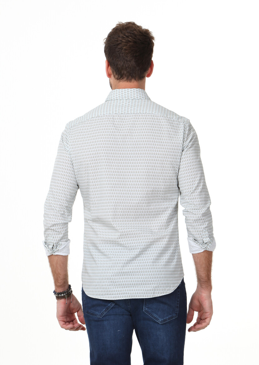 Grey Printed Slim Fit Long Weaving Casual 100% Cotton Shirt - 3