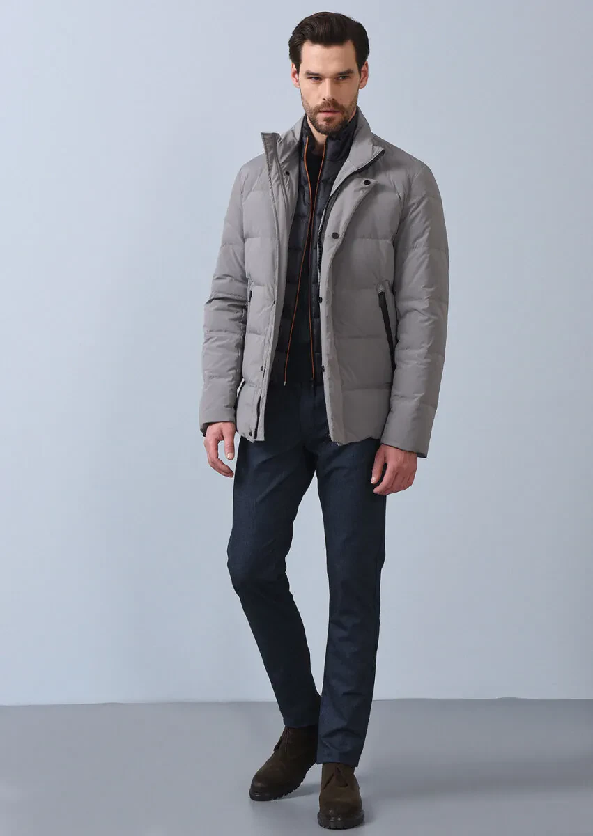 Grey Regular Fit Butterfly Collar Casual Weaving Coat - 1