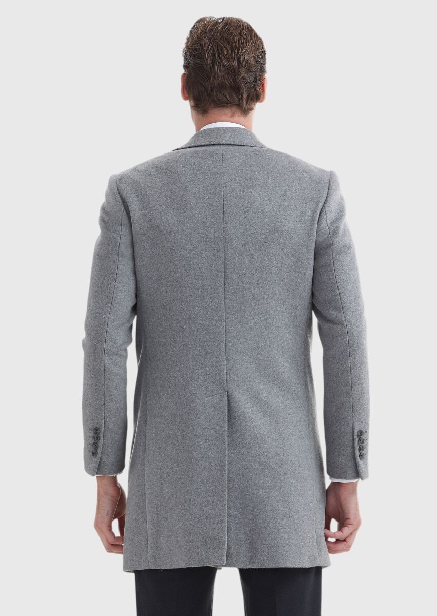 Grey Regular Fit Butterfly Collar Classical Weaving Overcoat - 5