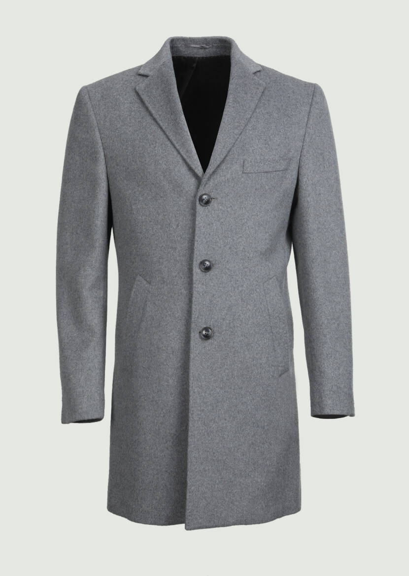 Grey Regular Fit Butterfly Collar Classical Weaving Overcoat - 6