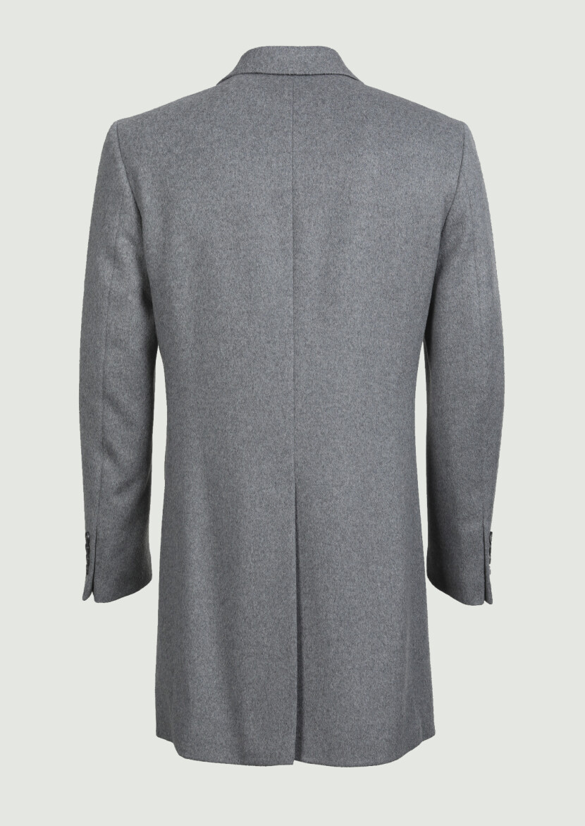 Grey Regular Fit Butterfly Collar Classical Weaving Overcoat - 7