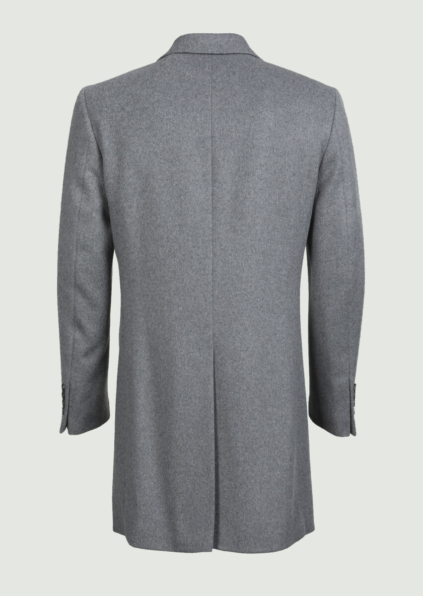 Grey Regular Fit Butterfly Collar Classical Weaving Overcoat - 7