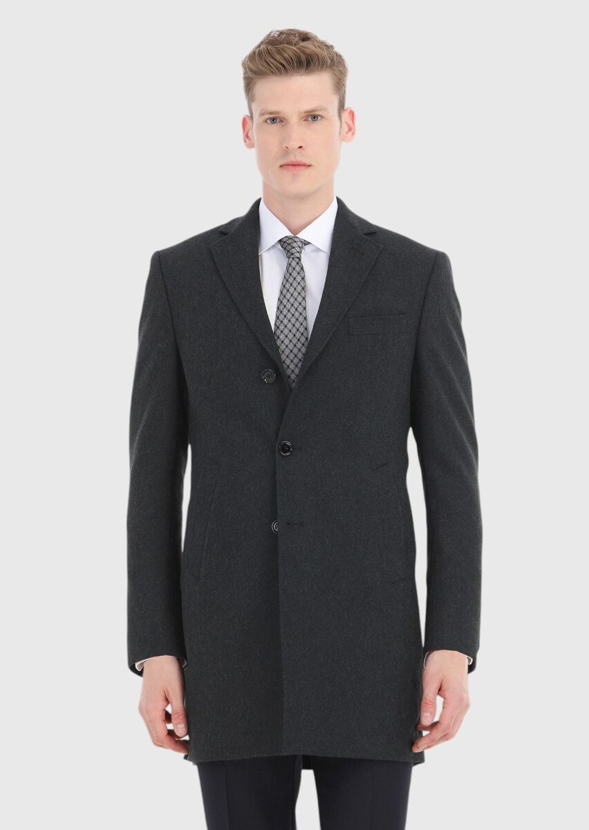 Grey Regular Fit Butterfly Collar Classical Weaving Overcoat - 2