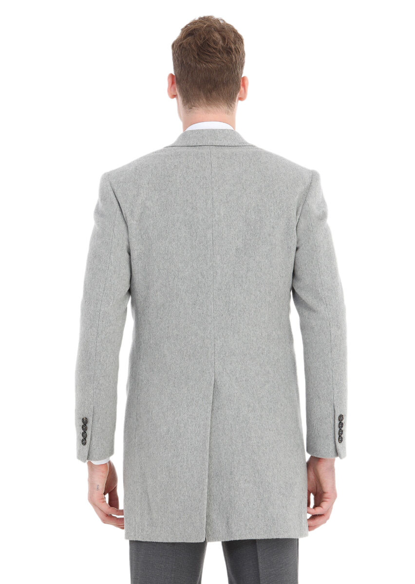 Grey Regular Fit Butterfly Collar Classical Weaving Overcoat - 5