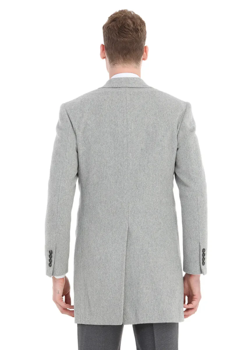 Grey Regular Fit Butterfly Collar Classical Weaving Overcoat - 5