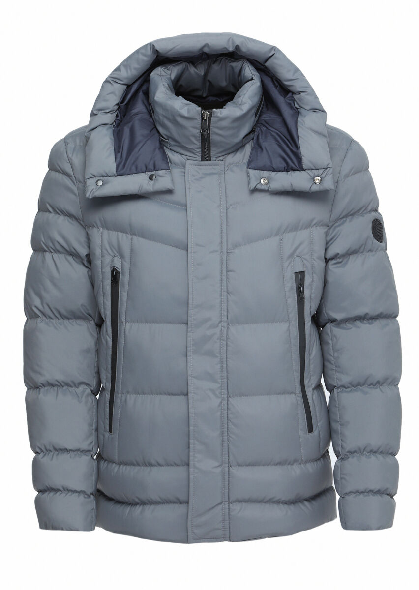 Grey Regular Fit Casual Weaving Removable Hood Coat - 7