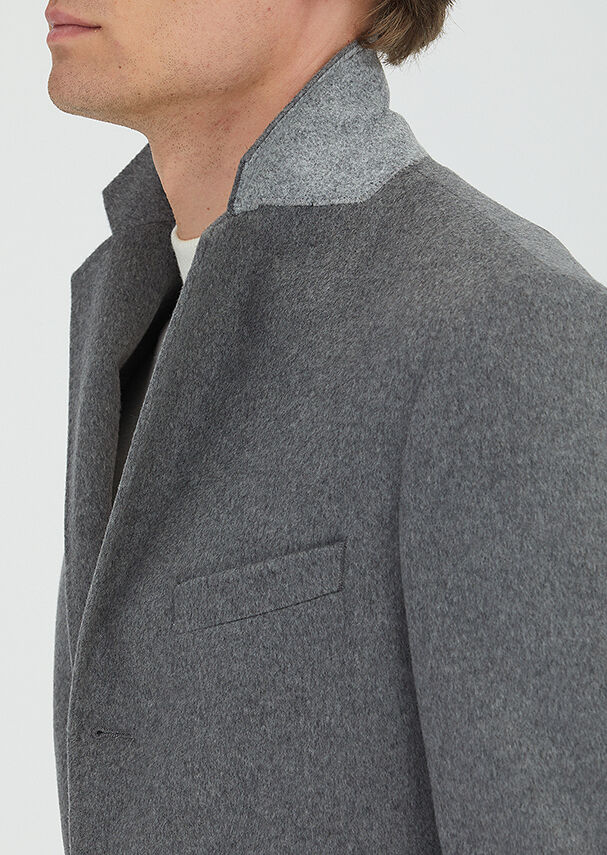 Grey Regular Fit Classical Weaving Overcoat - 4