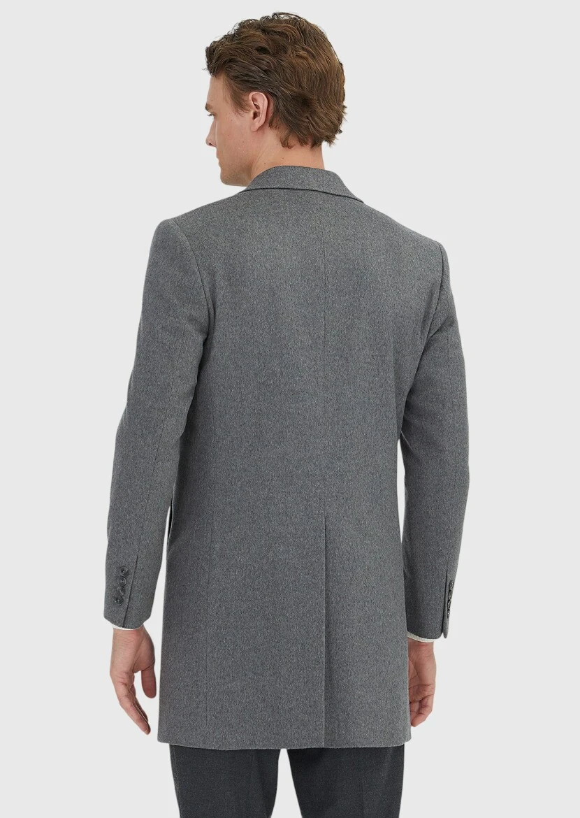 Grey Regular Fit Classical Weaving Overcoat - 5