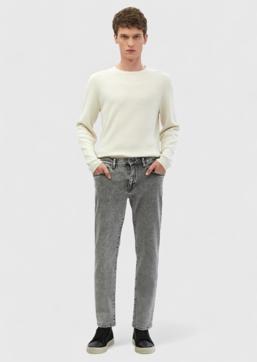 Grey Regular Fit Denim 100% Cotton Trousers - RAMSEY