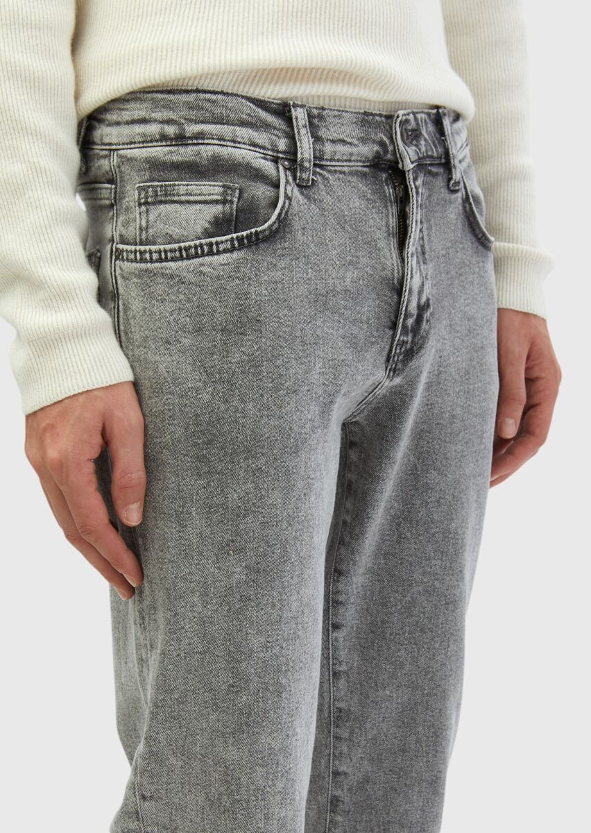 Grey Regular Fit Denim 100% Cotton Trousers - 3