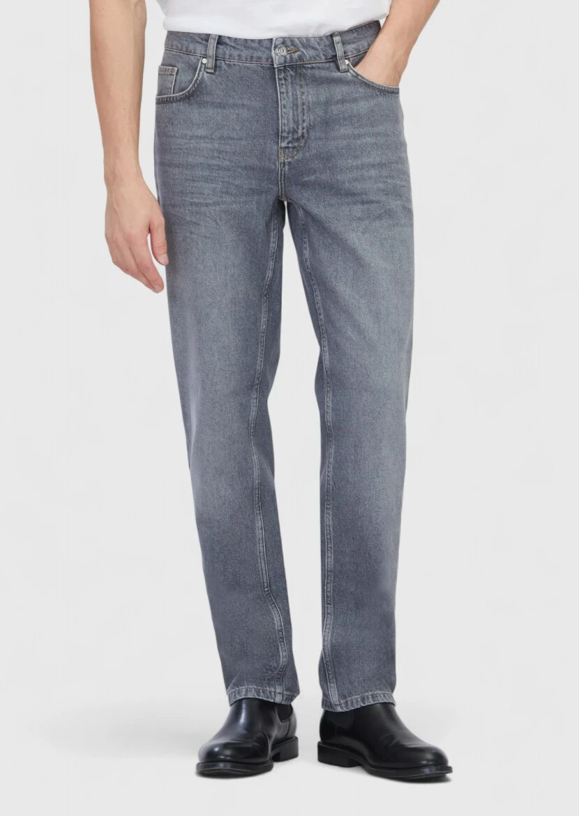 Grey Regular Fit Denim 100% Cotton Trousers - 2