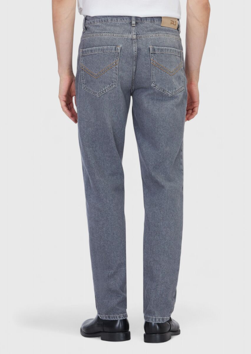 Grey Regular Fit Denim 100% Cotton Trousers - 5