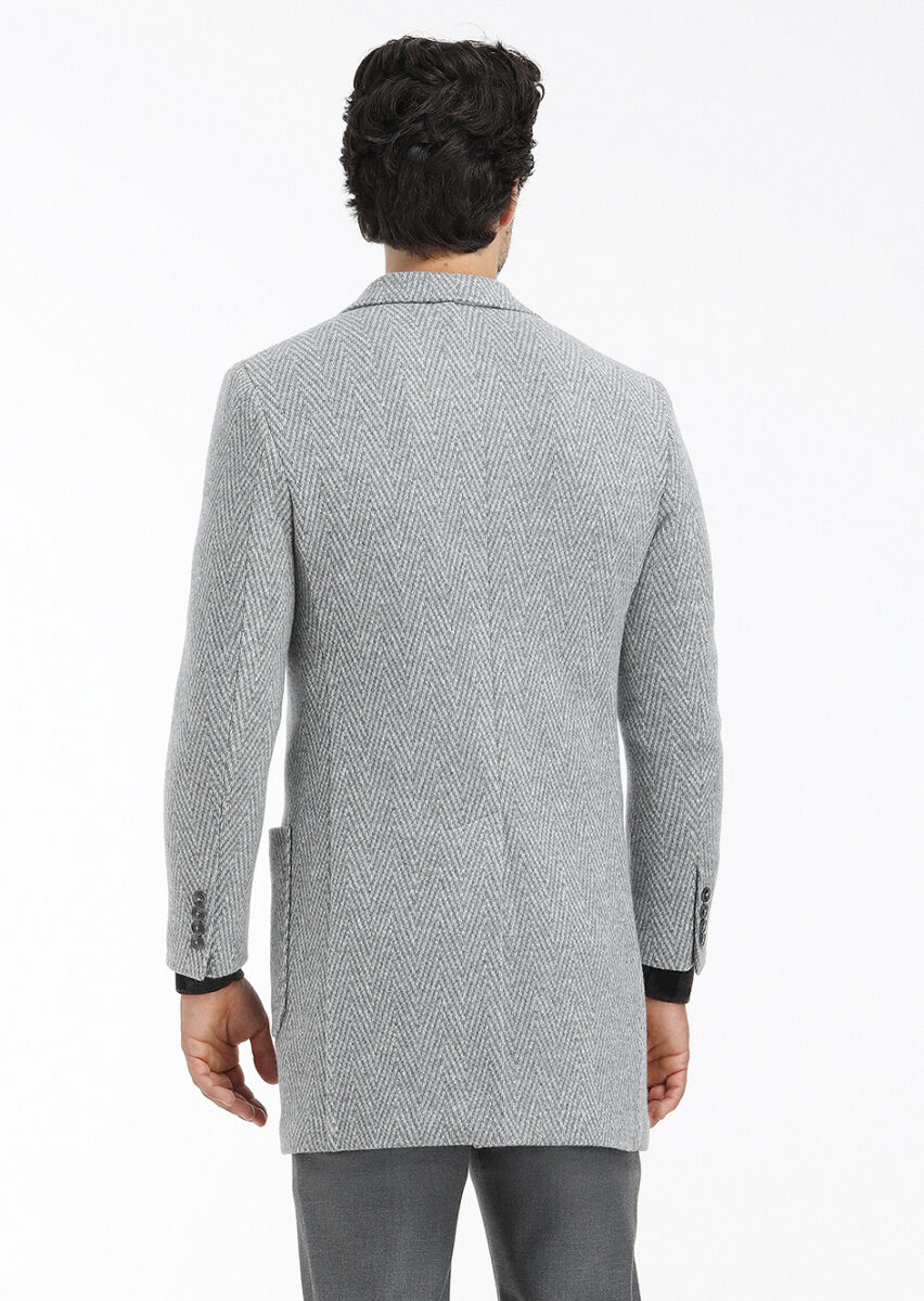 Grey Regular Fit Double Breasted Collar Casual Knitting Overcoat - 6