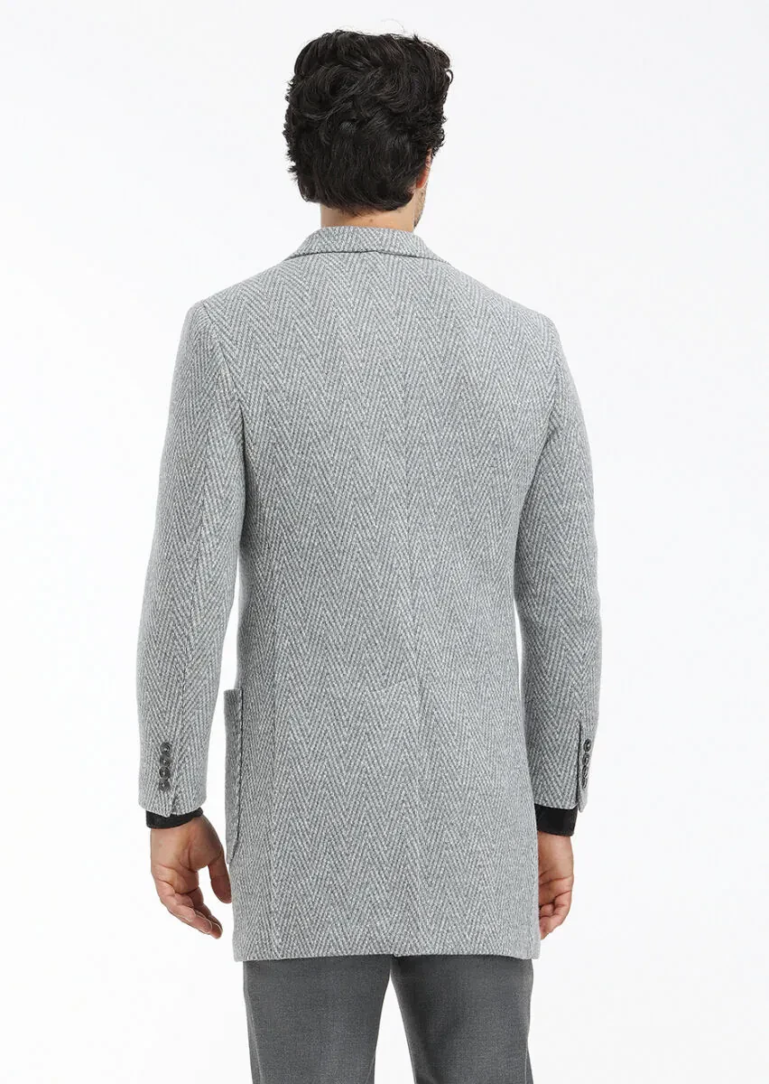 Grey Regular Fit Double Breasted Collar Casual Knitting Overcoat - 6