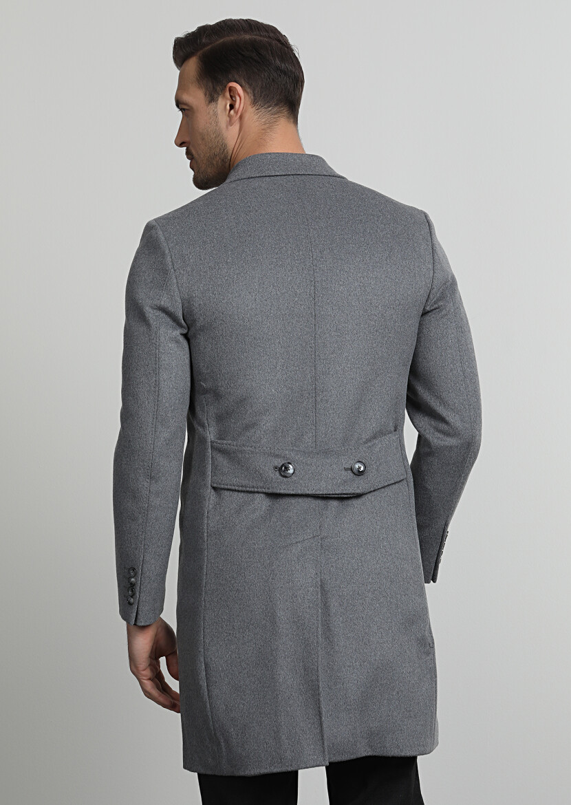 Grey Regular Fit Double Breasted Collar Casual Weaving Overcoat - 4