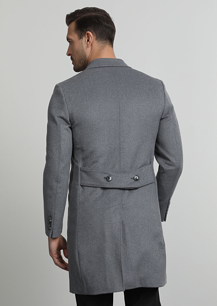 Grey Regular Fit Double Breasted Collar Casual Weaving Overcoat - 4
