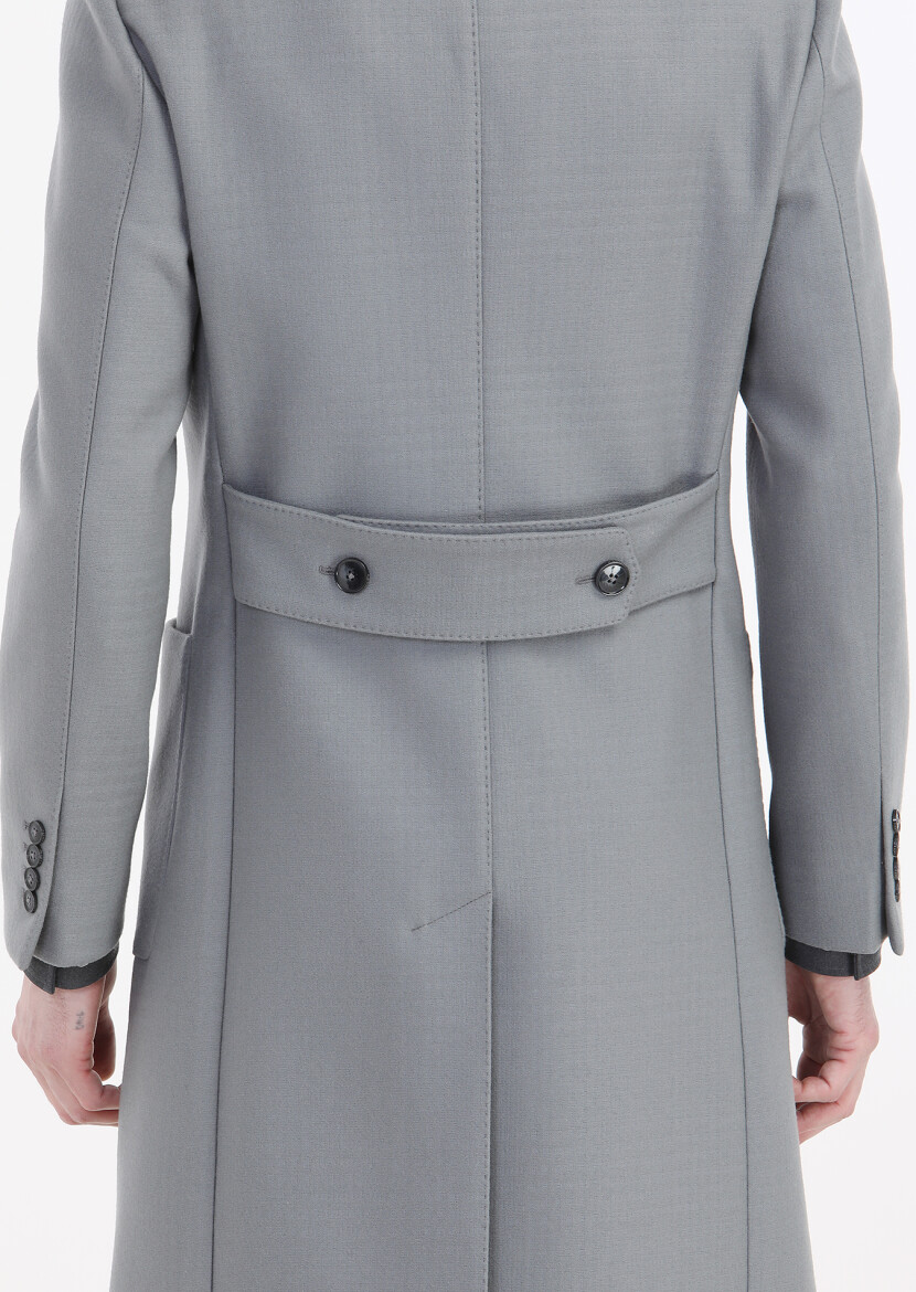 Grey Regular Fit Double Breasted Collar Casual Weaving Overcoat - 7