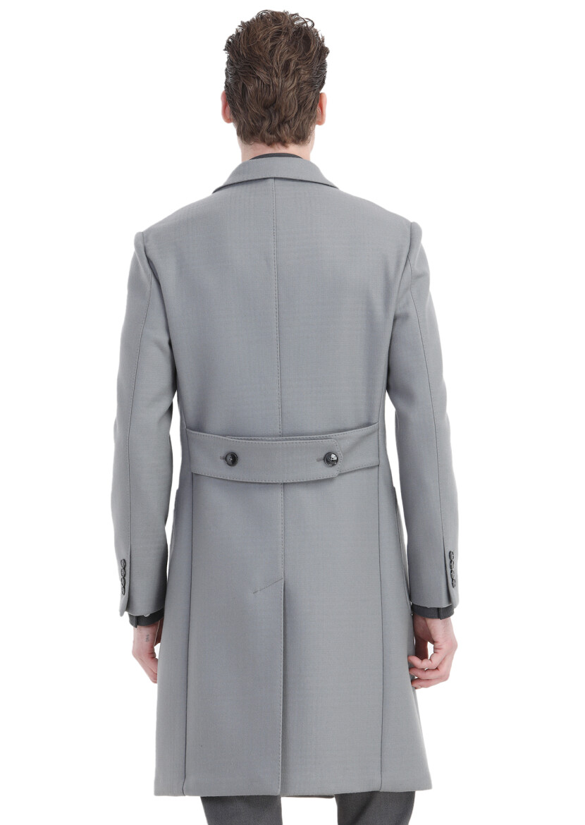 Grey Regular Fit Double Breasted Collar Casual Weaving Overcoat - 8