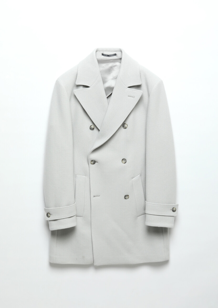 Grey Regular Fit Double Breasted Collar Casual Weaving Overcoat - 10