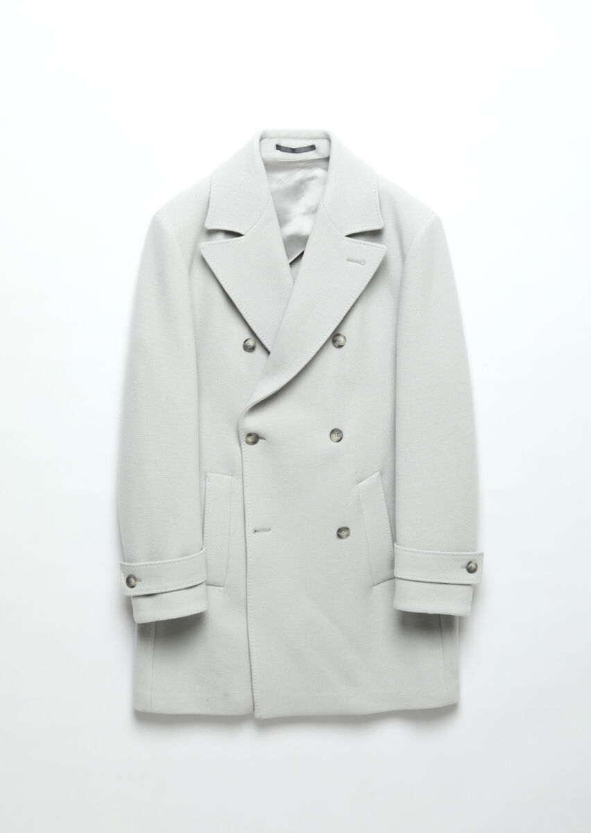 Grey Regular Fit Double Breasted Collar Casual Weaving Overcoat - 10