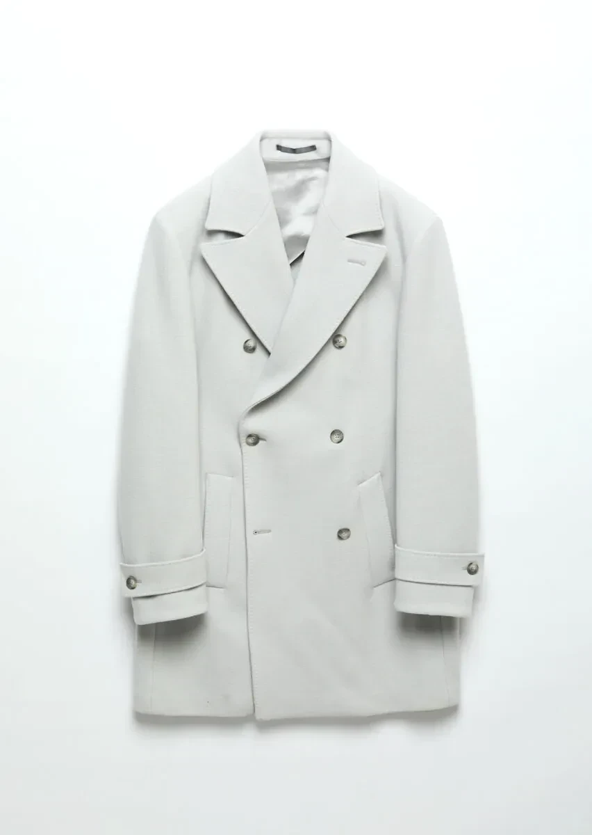 Grey Regular Fit Double Breasted Collar Casual Weaving Overcoat - 10
