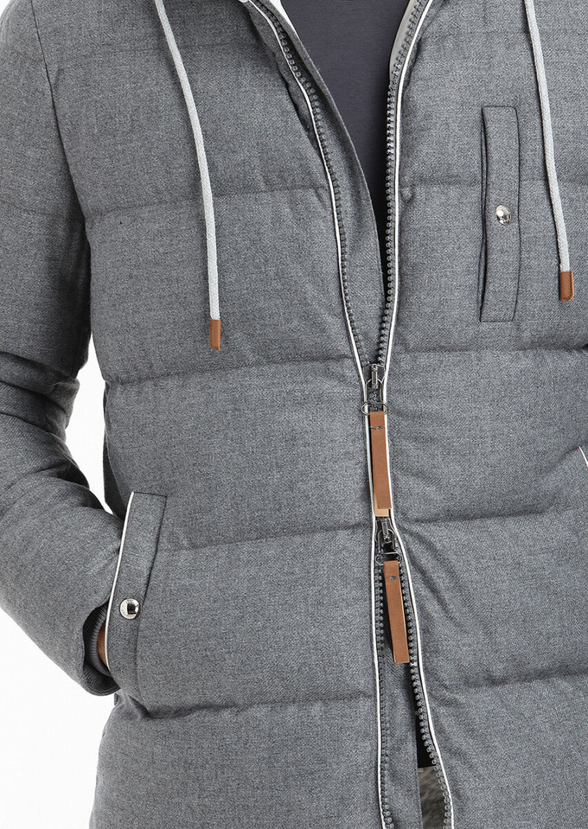 Grey Regular Fit Hooded Casual Weaving Coat - 3