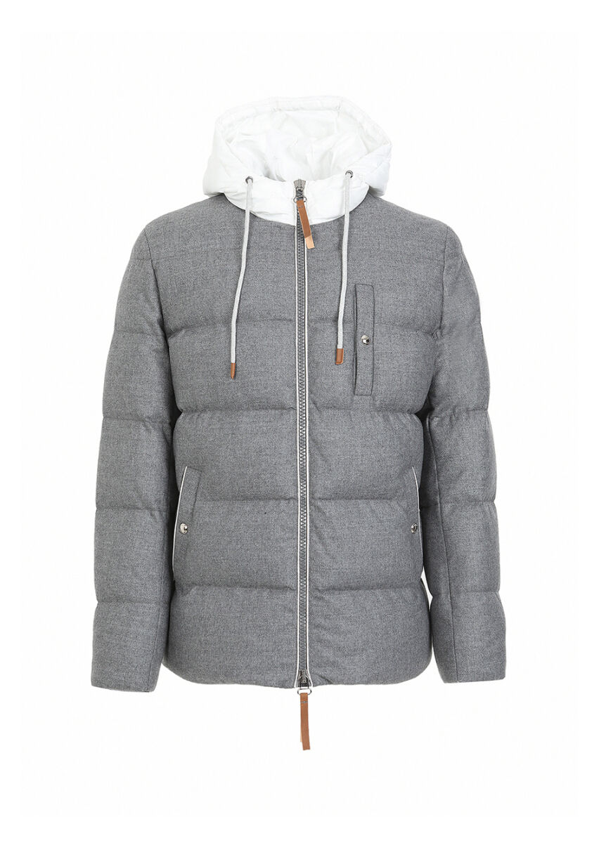 Grey Regular Fit Hooded Casual Weaving Coat - 5