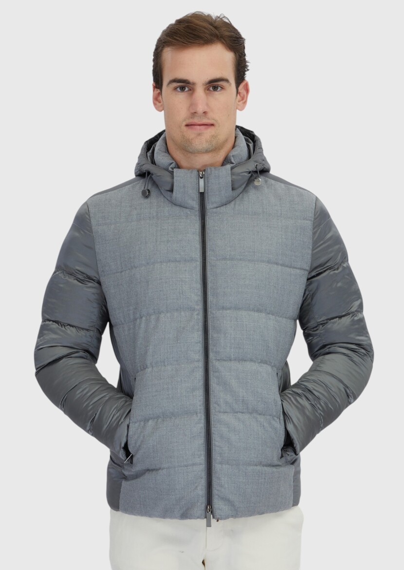 Grey Regular Fit Hooded Casual Weaving Coat - RAMSEY