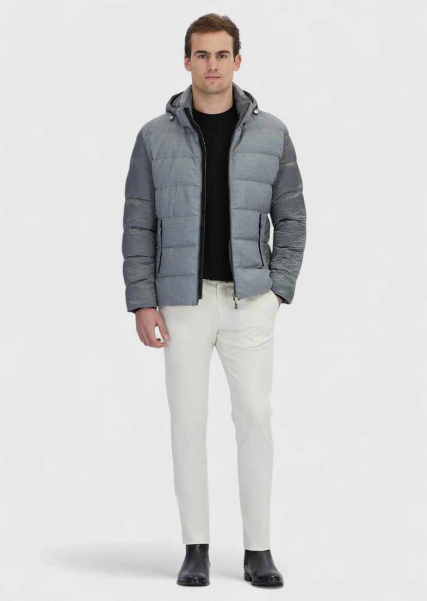 Grey Regular Fit Hooded Casual Weaving Coat - RAMSEY