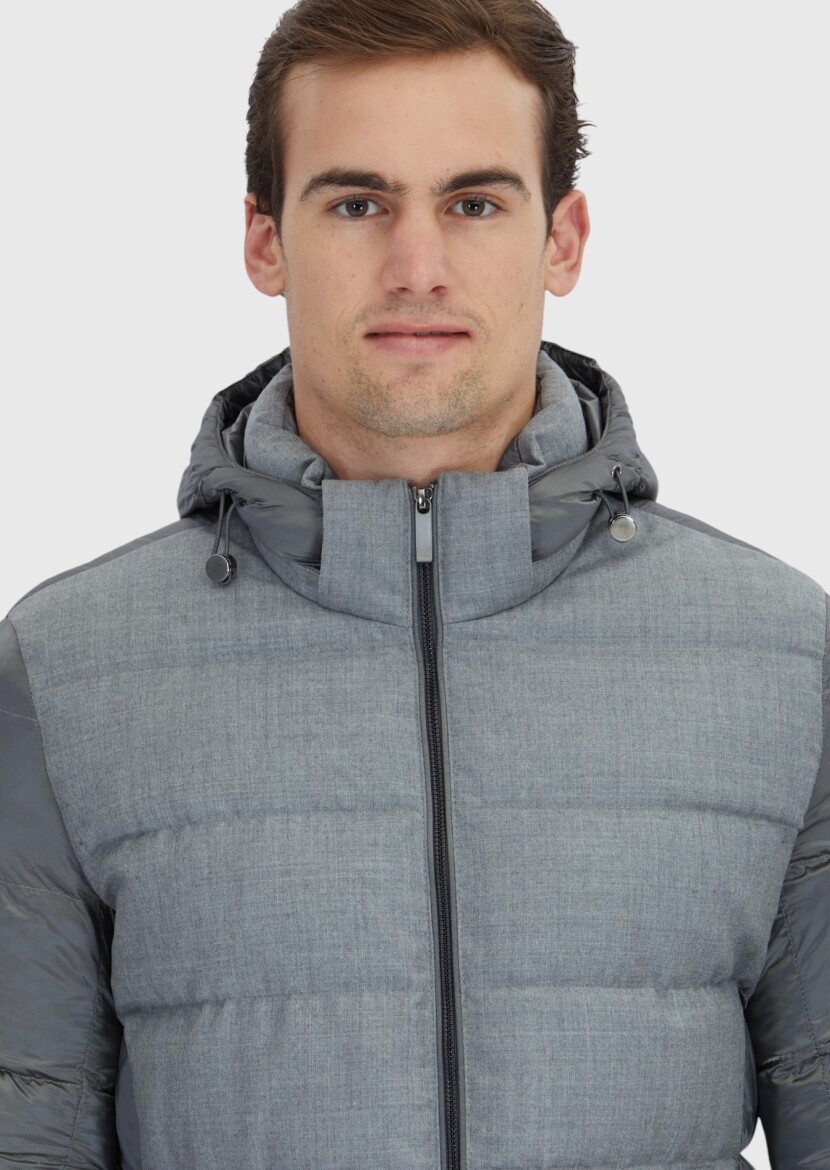 Grey Regular Fit Hooded Casual Weaving Coat - 3