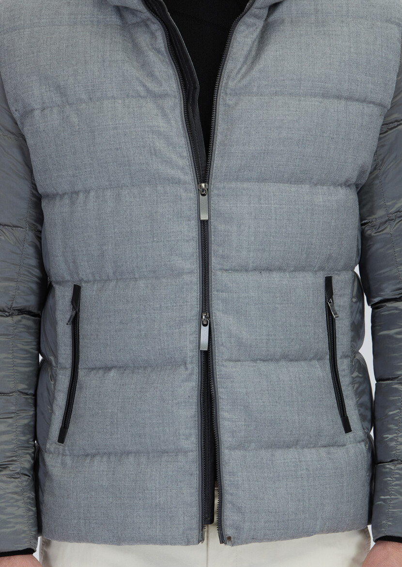 Grey Regular Fit Hooded Casual Weaving Coat - 6