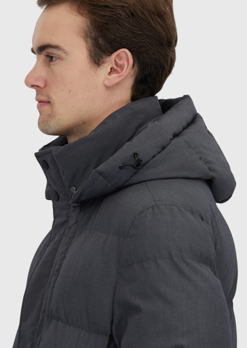 Grey Regular Fit Hooded Casual Weaving Coat - 7