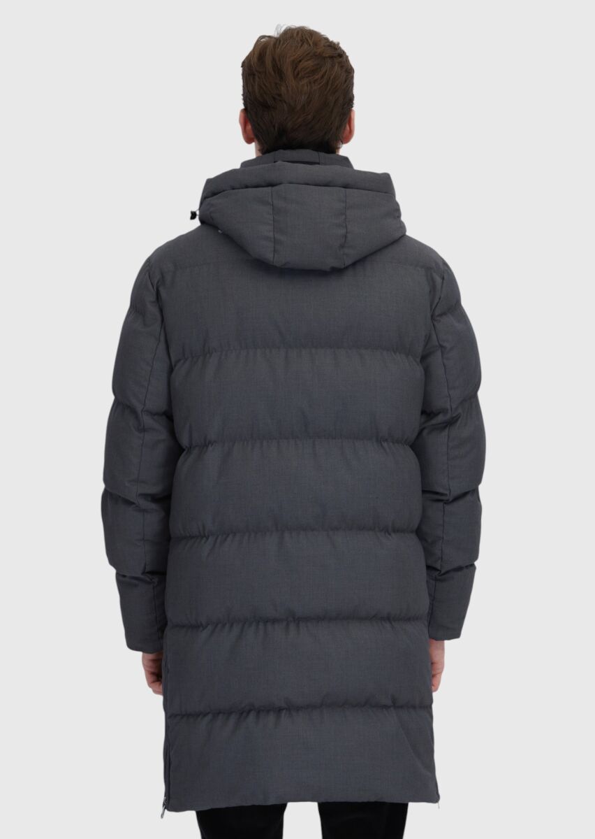 Grey Regular Fit Hooded Casual Weaving Coat - 10