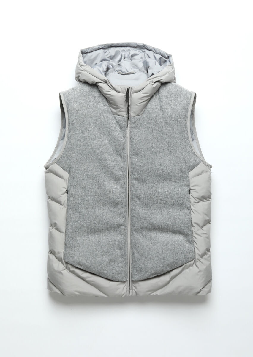 Grey Regular Fit Hooded Casual Weaving Puffer Vest - 7