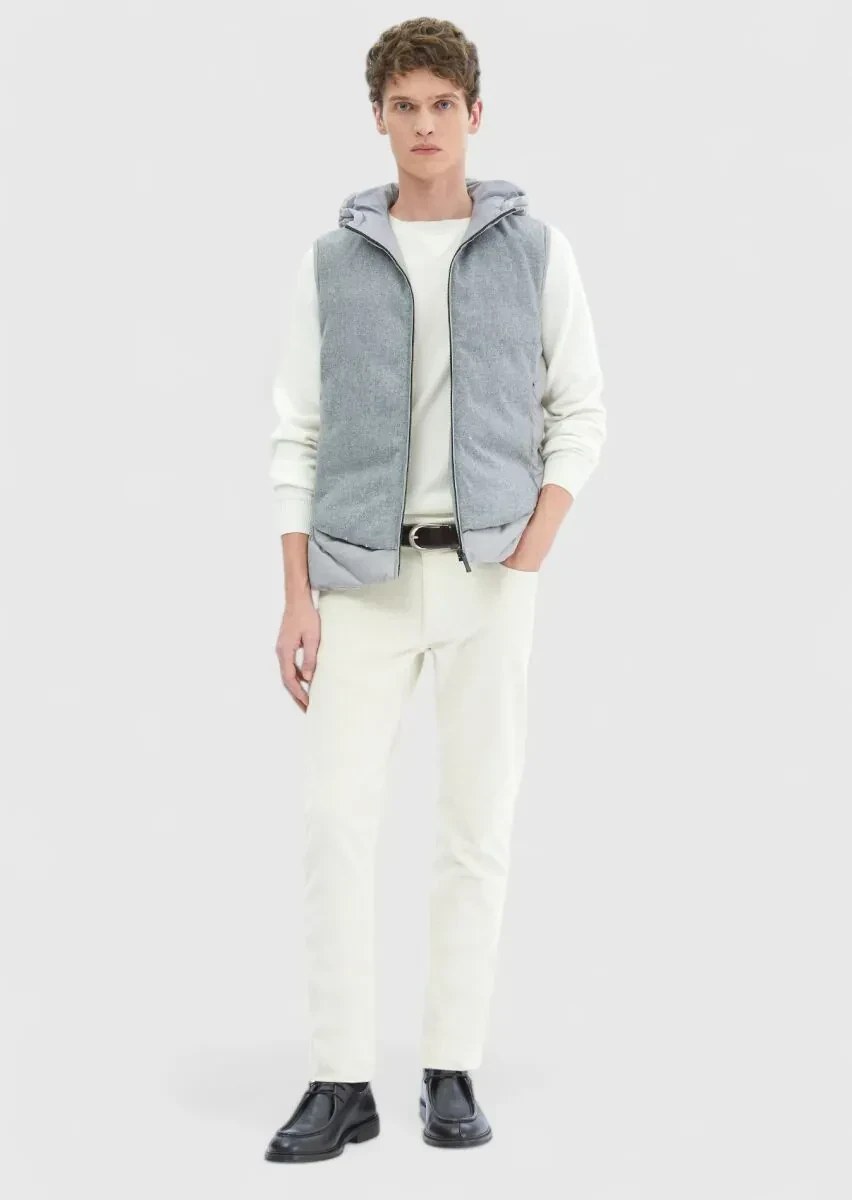 Grey Regular Fit Hooded Casual Weaving Puffer Vest - 2