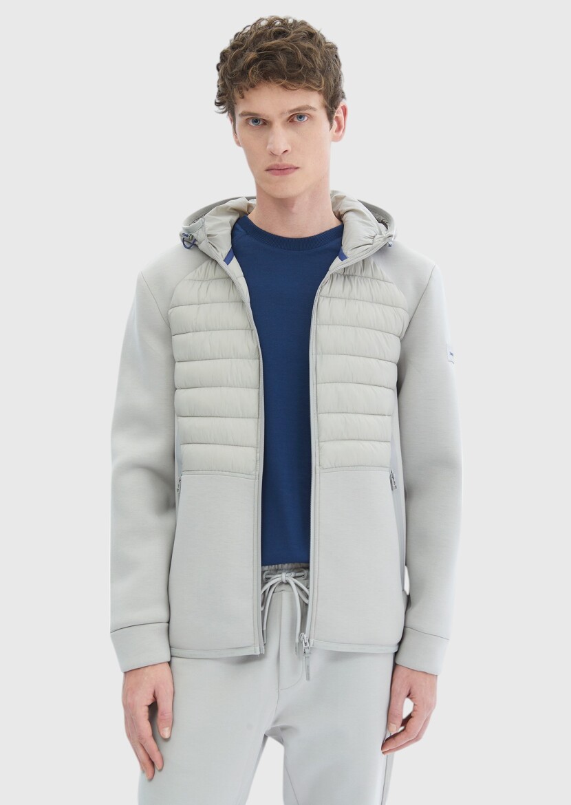 Grey Regular Fit Hooded Denim Weaving Coat - 3